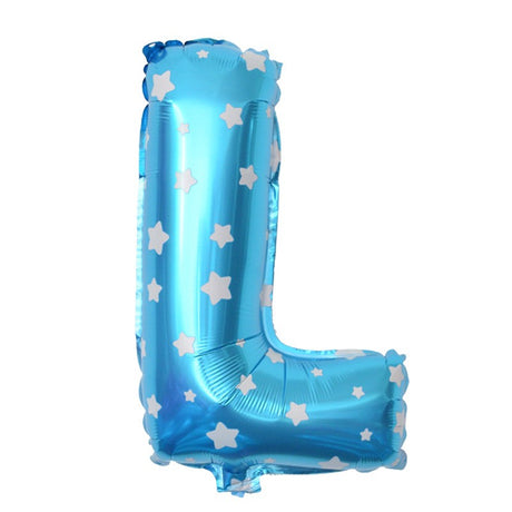Balon Folie Metalizata Litera L, Vivimall, 40 cm, Cu Imprimeu Stelute, Umflati cu Heliu sau Aer, Ambalaj Individual, Pai inclus, Albastru - vivimall.ro