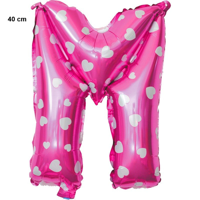 Balon Folie Metalizata Litera M, Vivimall, 40 cm, Cu Imprimeu Inimioare, Umflati cu Heliu sau Aer, Ambalaj Individual, Pai inclus, Roz - vivimall.ro