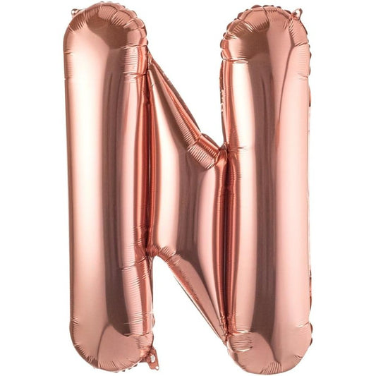 Balon Folie Metalizata Litera N, Vivimall, 100 cm, Umflati cu Heliu sau Aer, Ambalaj Individual, Pai inclus, Rose Gold - vivimall.ro