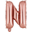 Balon folie metalizată litera N Rose Gold, 40 cm, vedere frontală, pai transparent inclus