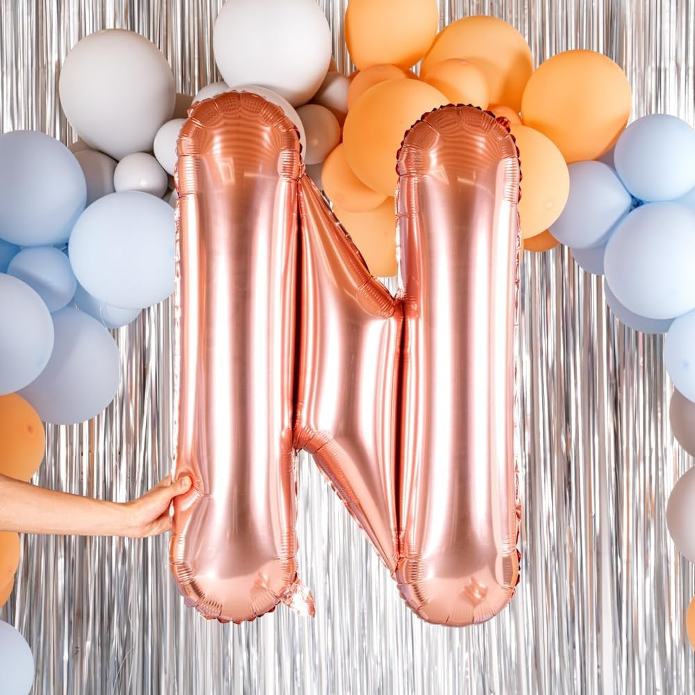 Balon Folie Metalizata Litera N, Vivimall, 80 cm, Umflati cu Heliu sau Aer, Ambalaj Individual, Pai inclus, Rose Gold - vivimall.ro