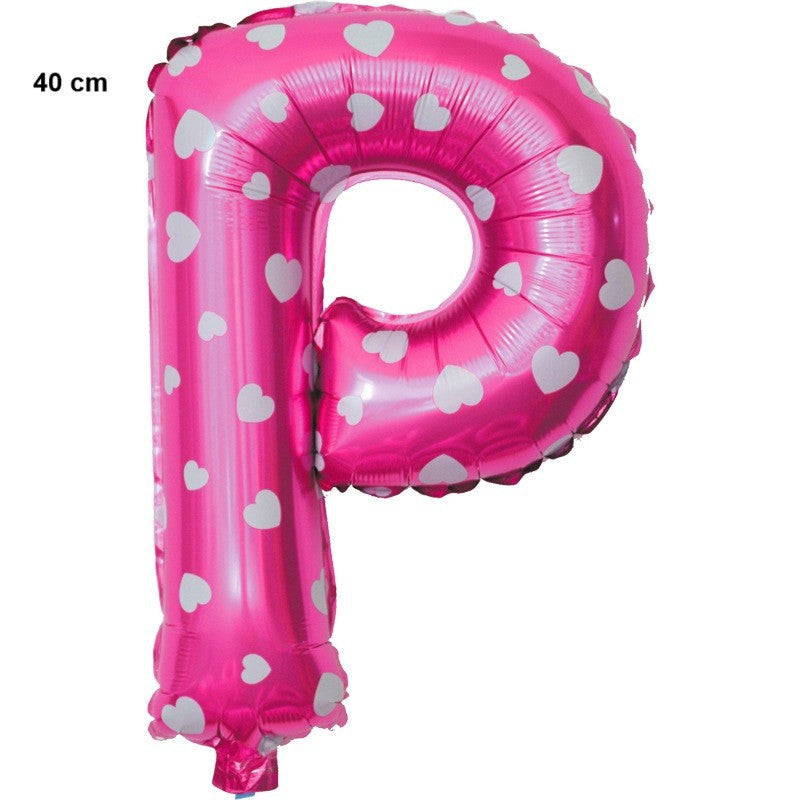 Balon Folie Metalizata Litera P, Vivimall, 40 cm, Cu Imprimeu Inimioare, Umflati cu Heliu sau Aer, Ambalaj Individual, Pai inclus, Roz - vivimall.ro