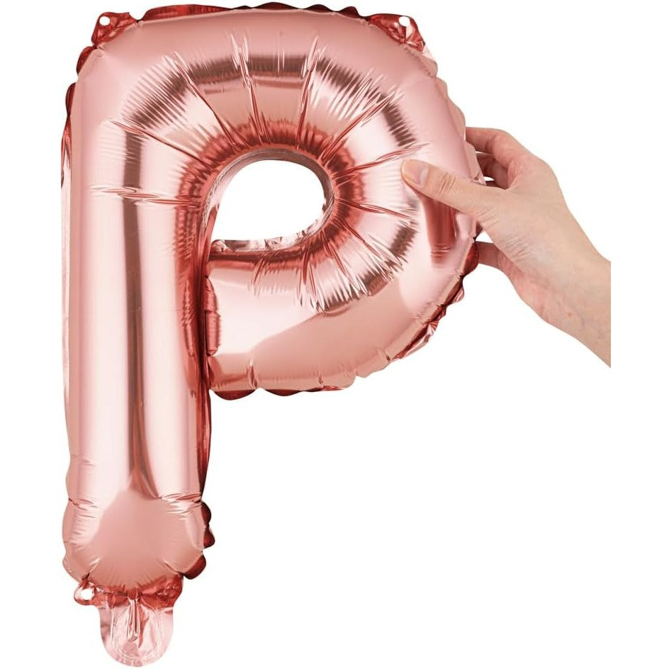Balon Folie Metalizata Litera P, Vivimall, 40 cm, Umflati cu Heliu sau Aer, Ambalaj Individual, Pai inclus, Rose Gold - vivimall.ro