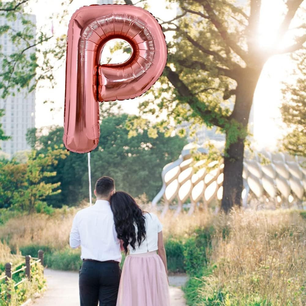 Balon Folie Metalizata Litera P, Vivimall, 80 cm, Umflati cu Heliu sau Aer, Ambalaj Individual, Pai inclus, Rose Gold - vivimall.ro