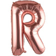 Balon folie metalizată litera R, culoare rose gold, 80 cm, vedere frontală completă
