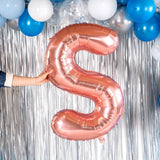 Balon Folie Metalizata Litera S, Vivimall, 80 cm, Umflati cu Heliu sau Aer, Ambalaj Individual, Pai inclus, Rose Gold - vivimall.ro