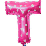 Balon Folie Metalizata Litera T, Vivimall, 40 cm, Cu Imprimeu Inimioare, Umflati cu Heliu sau Aer, Ambalaj Individual, Pai inclus, Roz - vivimall.ro