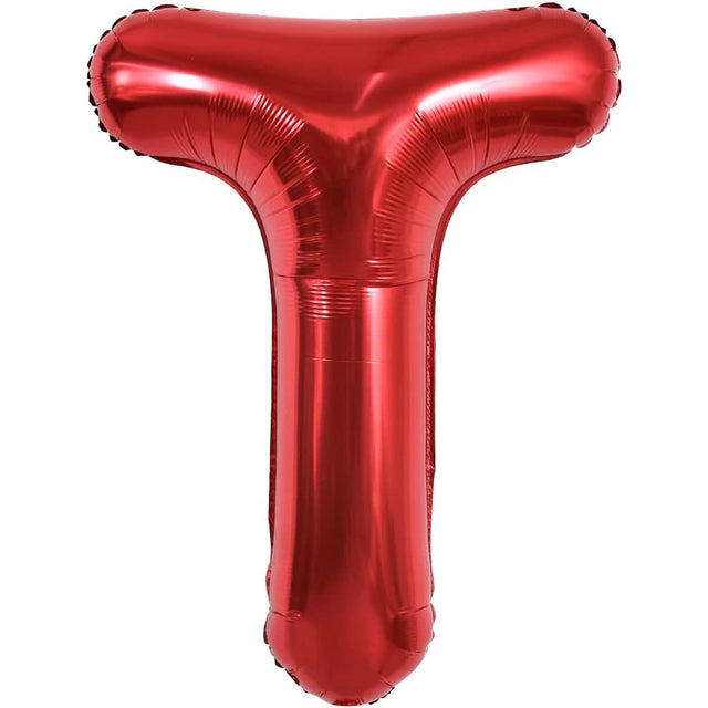 Balon Folie Metalizata Litera T, Vivimall, 40 cm, Umflati cu Heliu sau Aer, Ambalaj Individual, Pai inclus, Rosu - vivimall.ro
