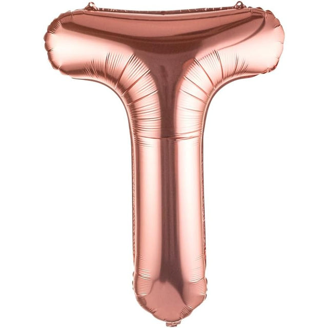 Balon Folie Metalizata Litera T, Vivimall, 40 cm, Umflati cu Heliu sau Aer, Ambalaj Individual, Pai inclus, Rose Gold - vivimall.ro