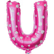 Balon Folie Metalizata Litera U, Vivimall, 40 cm, Cu Imprimeu Inimioare, Umflati cu Heliu sau Aer, Ambalaj Individual, Pai inclus, Roz - vivimall.ro