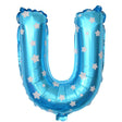 Balon Folie Metalizata Litera U, Vivimall, 40 cm, Cu Imprimeu Stelute, Umflati cu Heliu sau Aer, Ambalaj Individual, Pai inclus, Albastru - vivimall.ro
