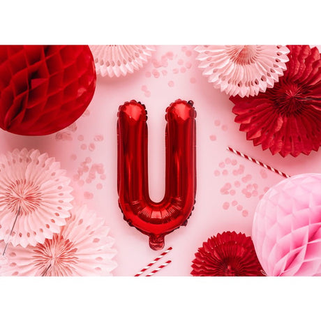 Balon Folie Metalizata Litera U, Vivimall, 40 cm, Umflati cu Heliu sau Aer, Ambalaj Individual, Pai inclus, Rosu - vivimall.ro