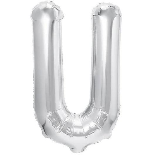 Balon Folie Metalizata Litera U, Vivimall, 80 cm, Umflati cu Heliu sau Aer, Ambalaj Individual, Pai inclus, Argintiu - vivimall.ro