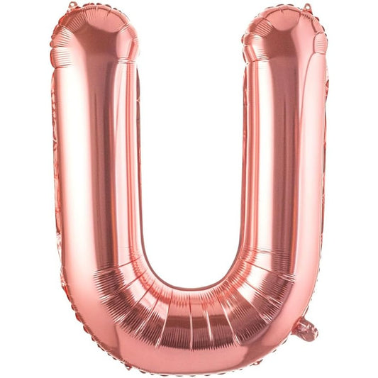 Balon Folie Metalizata Litera U, Vivimall, 80 cm, Umflati cu Heliu sau Aer, Ambalaj Individual, Pai inclus, Rose Gold - vivimall.ro
