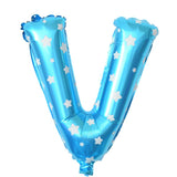 Balon Folie Metalizata Litera V, Vivimall, 40 cm, Cu Imprimeu Stelute, Umflati cu Heliu sau Aer, Ambalaj Individual, Pai inclus, Albastru - vivimall.ro
