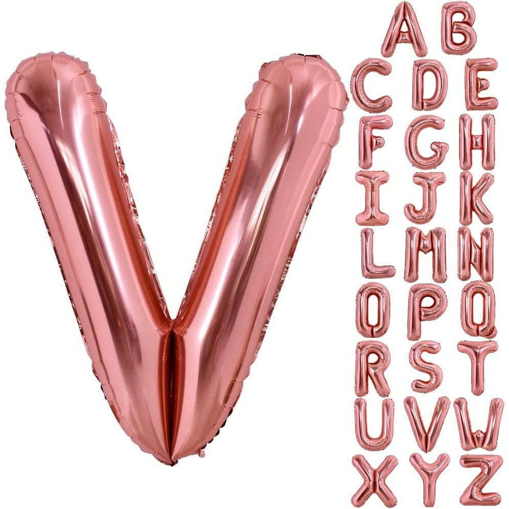 Balon Folie Metalizata Litera V, Vivimall, 80 cm, Umflati cu Heliu sau Aer, Ambalaj Individual, Pai inclus, Rose Gold - vivimall.ro