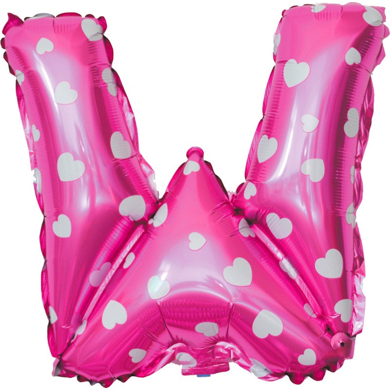 Balon Folie Metalizata Litera W, Vivimall, 40 cm, Cu Imprimeu Inimioare, Umflati cu Heliu sau Aer, Ambalaj Individual, Pai inclus, Roz - vivimall.ro