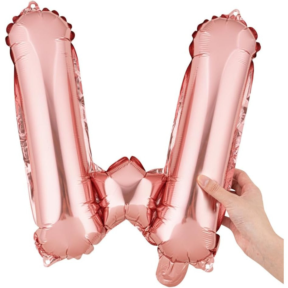 Balon Folie Metalizata Litera W, Vivimall, 40 cm, Umflati cu Heliu sau Aer, Ambalaj Individual, Pai inclus, Rose Gold - vivimall.ro