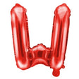 Balon folie metalizată litera W roșu, 40 cm, vedere frontală pe fundal alb