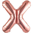 Balon folie metalizată litera X Rose Gold, 40 cm, vedere frontală, pai transparent inclus