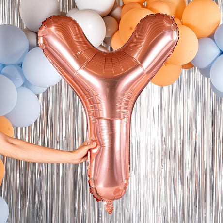 Balon Folie Metalizata Litera Y, Vivimall, 80 cm, Umflati cu Heliu sau Aer, Ambalaj Individual, Pai inclus, Rose Gold - vivimall.ro