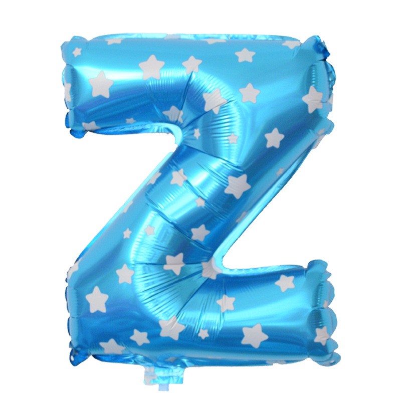 Balon Folie Metalizata Litera Z, Vivimall, 40 cm, Cu Imprimeu Stelute, Umflati cu Heliu sau Aer, Ambalaj Individual, Pai inclus, Albastru - vivimall.ro
