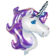 Balon din folie metalizată figurină unicorn mov, 115 cm, pai inclus, vedere frontală completă