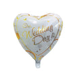 Balon folie metalizată inimă alb-auriu, model Our Wedding Day, 45 cm, vedere frontală