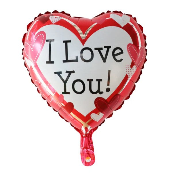 Balon din Folie Metalizata, Vivimall, Figurina Inima, Model I Love You, Tema Ziua Indragostitilor, 45 cm, Ambalaj Individual, Pai Inclus, Umflare cu Aer sau Heliu, Rosu/Alb - vivimall.ro