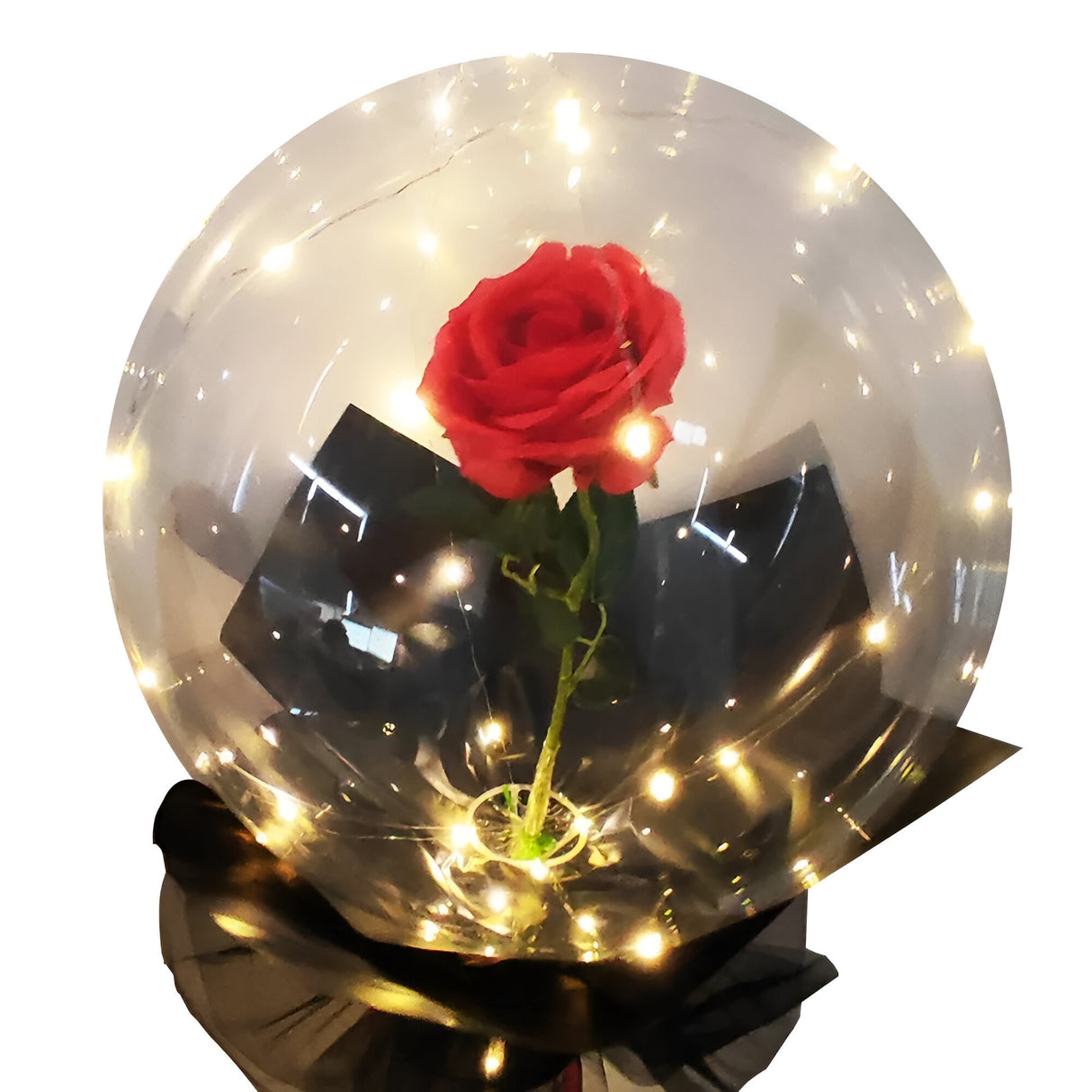 Rózsa LED fényű lufiban, csokor alakú, 35 cm átmérőjű