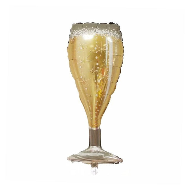 Balon din Folie Metalizata, Vivimall, Figurina Pahar de Sampanie, Tema Aniversare, 100x40 cm, Ambalaj Individual, Pai Inclus, Umflare cu Aer sau Heliu, Auriu - vivimall.ro