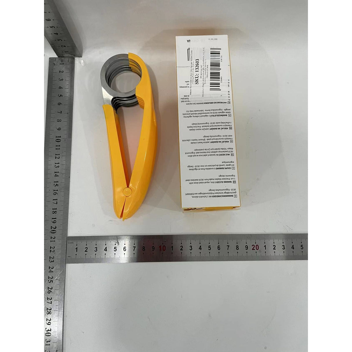 Feliator pentru Alimente, Vivimall, Accesoriu pentru Bucatarie, Cutit pentru Legume si Fructe, Model Banana, Ergonomic, 17.5x5x4 cm, Galben - vivimall.ro
