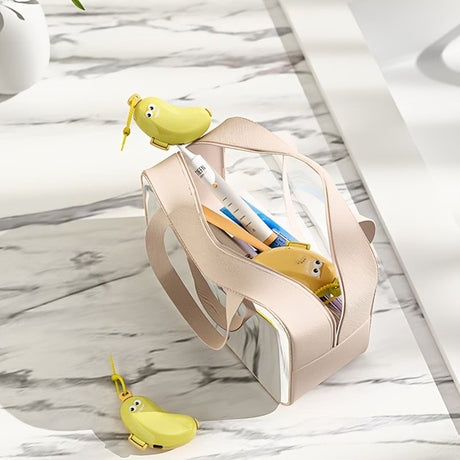 Capac Protector pentru Periuta de Dinti, Vivimall, cu Recipient Pasta de Dinti, Portabil, cu Agatatoare, din Plastic 8.7 x 3 cm, Galben/Maro - vivimall.ro