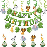 Banner Happy Birthday 100x200 cm, Vivimall, Rola de Ata Inclusa, Tematica Jungle, Verde - vivimall.ro
