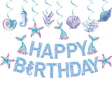 Banner Happy Birthday Sirena, Vivimall, Colectia Mermaid, 17 Piese, Multicolor - vivimall.ro