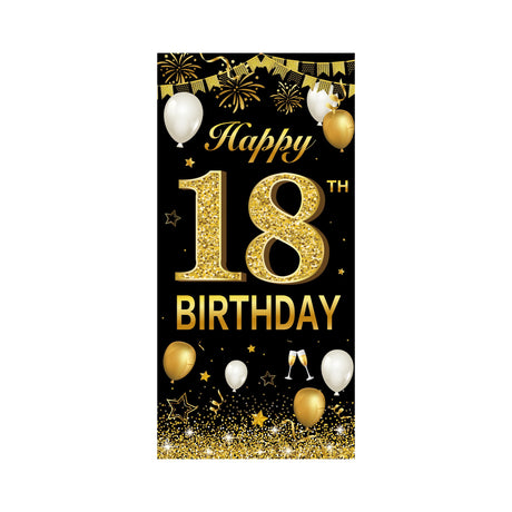 Banner pentru Petrecere, Vivimall, Model Happy Birthday, Tematica Majorat, Aniversare 18 Ani, 185x90 cm, Negru - vivimall.ro