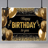 Banner Tip Fundal pentru Poze, Vivimall, din Panza, 185 x 110 cm, Sfoara 6 m, Prindere in 4 Colturi, Happy Birthday to You, Negru/Auriu - vivimall.ro