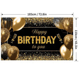 Banner Tip Fundal pentru Poze, Vivimall, din Panza, 185 x 110 cm, Sfoara 6 m, Prindere in 4 Colturi, Happy Birthday to You, Negru/Auriu - vivimall.ro