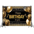 Banner Tip Fundal pentru Poze, Vivimall, din Panza, 185 x 110 cm, Sfoara 6 m, Prindere in 4 Colturi, Happy Birthday to You, Negru/Auriu - vivimall.ro