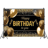 Banner Tip Fundal pentru Poze, Vivimall, din Panza, 185 x 110 cm, Sfoara 6 m, Prindere in 4 Colturi, Happy Birthday to You, Negru/Auriu - vivimall.ro