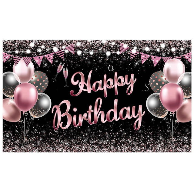 Banner Tip Fundal pentru Poze, Vivimall, din Panza, 185 x 110 cm, Sfoara 6 m, Prindere in 4 Colturi, Negru/Roz - vivimall.ro