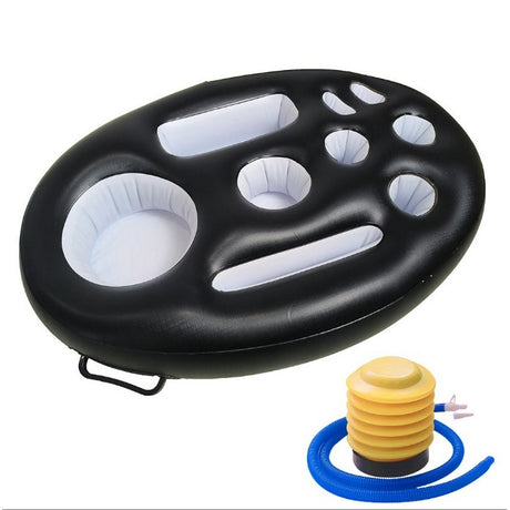 Bar gonflabil/Suport de pahare plutitor, Vivimall, cu 9 compartimente, pompa inclusa, PVC, Negru, 25x18,5x4 cm - vivimall.ro