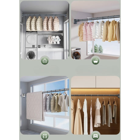 Bara Telescopica Multifunctionala, Vivimall, din Otel Inoxidabil si ABS, Utilizare Universala, Extensie 185 - 205 cm, Fara Perforare Perete, Negru - vivimall.ro