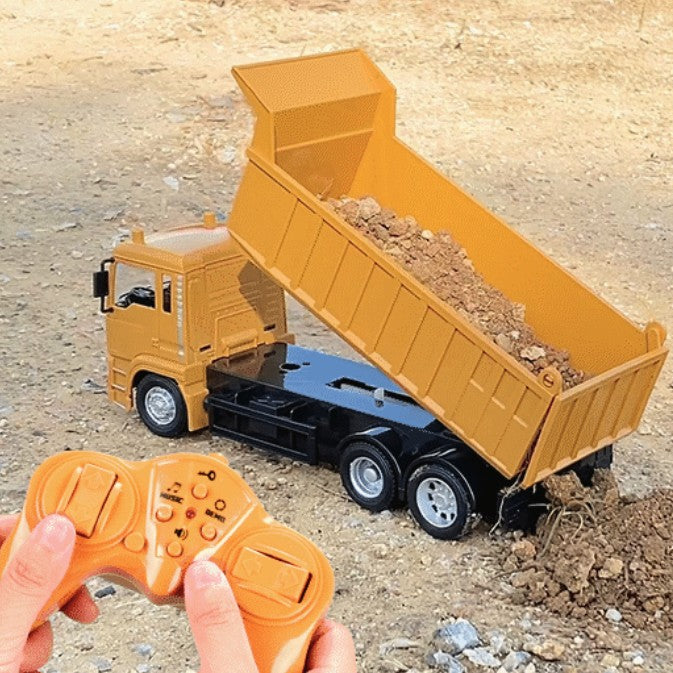 Camion Basculanta Jucarie pentru Copii, Vivimall, Jucarie Camion Basculanta cu Telecomanda, Jucarie de Constructie, Acumulator cu Incarcare USB, 28 x 13 x 9 cm, Galben - vivimall.ro