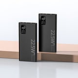 Powerbank Vivimall 20000 mAh negru lângă rucsac, dimensiuni compacte 144x66x26 mm, vedere lifestyle