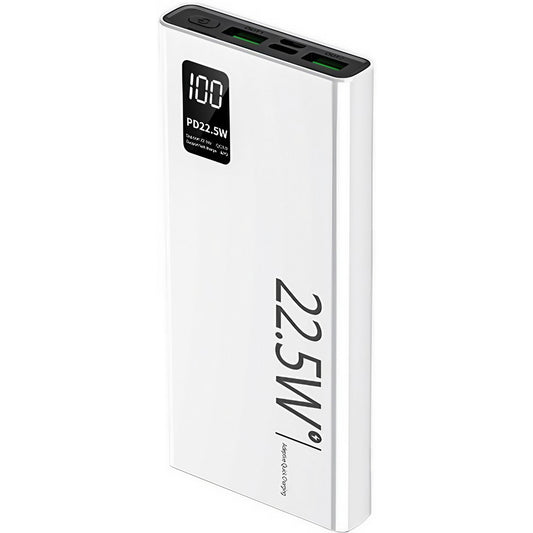 Baterie Externa Powerbank, Vivimall, Ultra-Subtire cu Ecran Digital, Compatibilitate Universala, TYPE-C si USB x2, 20000 mAh, Power Delivery 22.5W, 144x66x26 mm, Alb - vivimall.ro