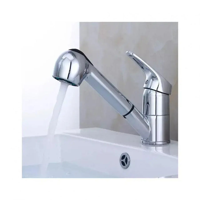 Baterie Tip Frizerie Cu Dus Extractabil, Aliaj, Crom - vivimall.ro