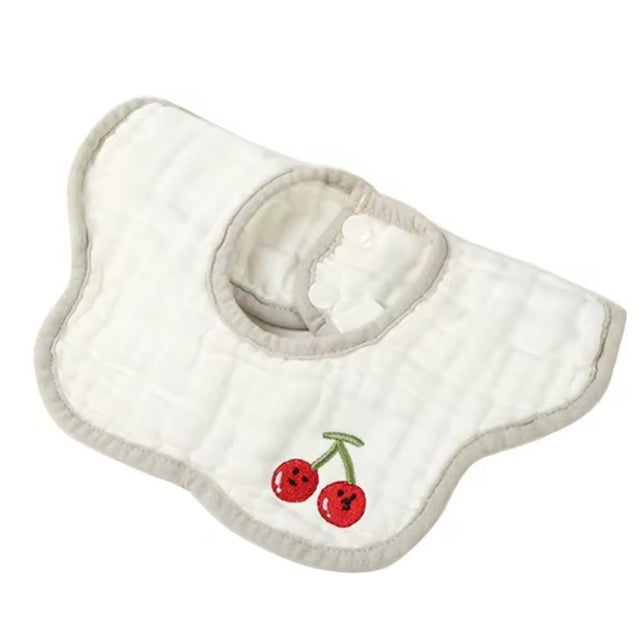 Baveta Tip Floare, Vivimall, din Bumbac, pentru Copii 0-12 Luni, Rezistenta la apa, 8 Straturi, Model Tricotat cu Cirese, 26 x 29 cm, Alb - vivimall.ro