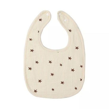 Baveta in Forma de U, Vivimall, din Bumbac, pentru Copii 0-12 Luni, Rezistenta la Apa, cu Capse, Model cu Stelute,  21x30 cm, Crem - vivimall.ro