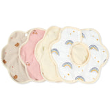 Baveta Tip Floare, Vivimall, din Bumbac, pentru Copii 0-12 Luni, Rezistenta la apa, cu Capse, Model cu Ursuleti, 26 x 29 cm, Crem - vivimall.ro